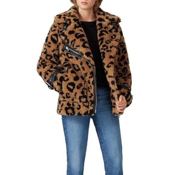 Anthropologie Avec Les Filles Faux Fur Teddy Biker Full Zip Jacket Coat Size L - Picture 1 of 14